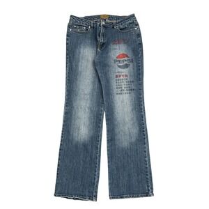 Pepsi Jeans Women Denim Pants Y2K Japan Style Graphic Blue Bootcut Size 15